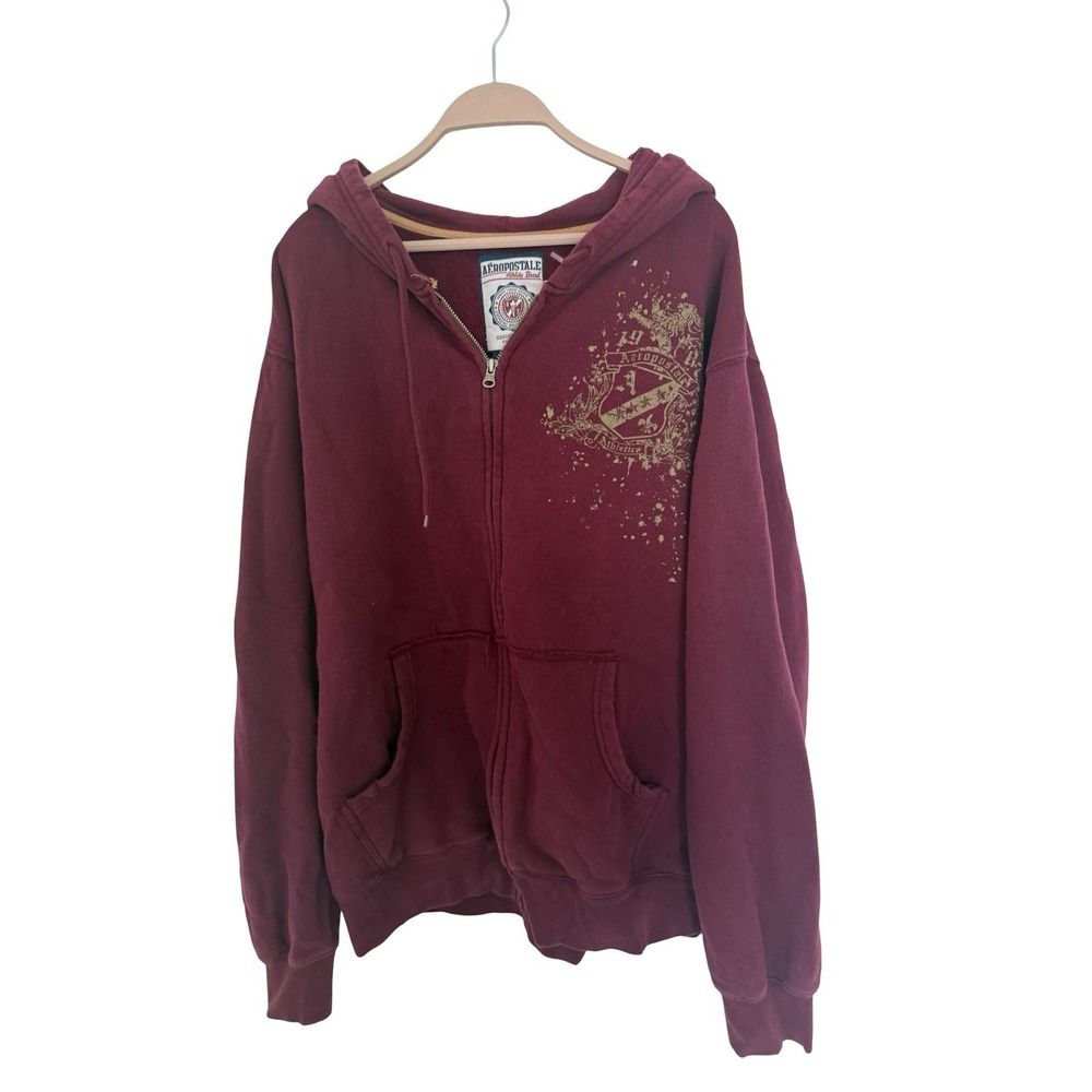 Vintage Y2K 2000s Aeropostale maroon Hoodie Zip Up Men's Size XXL Full Zip